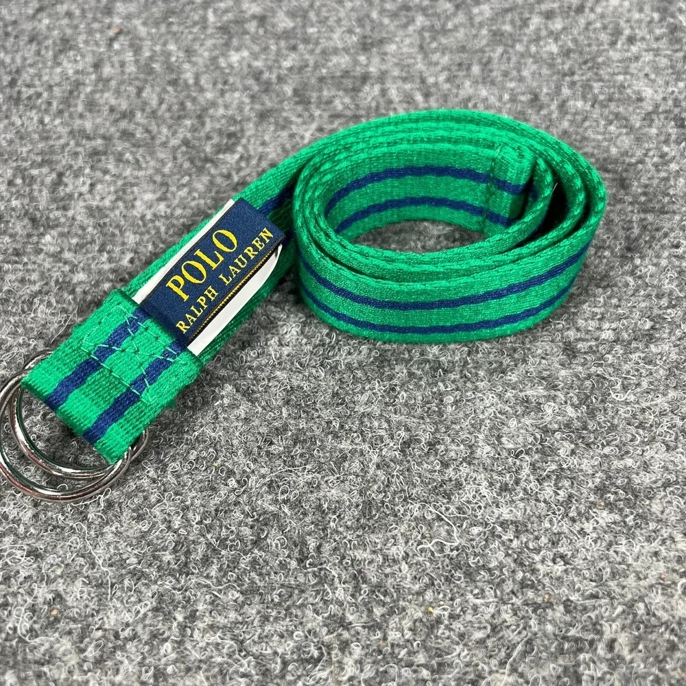 Polo Ralph‎ Lauren Belt Youth Boys Green Blue Striped Woven D Ring 27 Inch